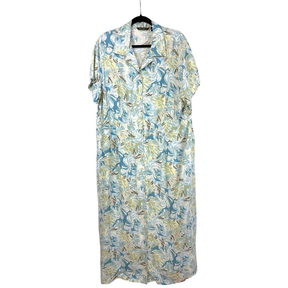 Vintage Eddie Bauer Floral Button Down Two Pocket Shirtwaist Maxi Dress 2X